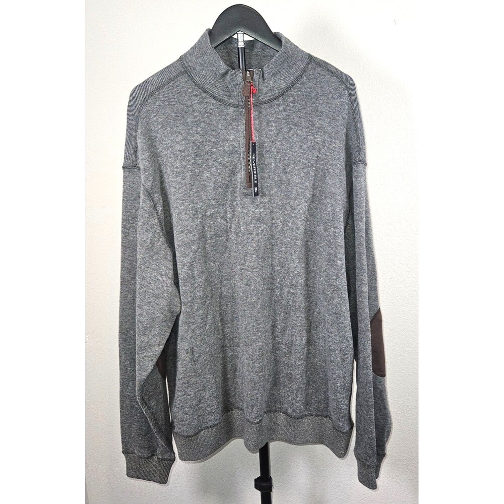 Cremieux 2XT Quarter Zip Sweater Gray Cotton Pullover Elbow Patch Reversible